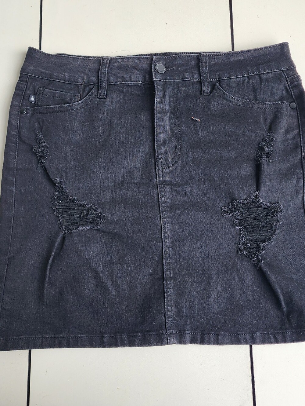 Judy Blue Danielle Denim Skirt Black Distressed Rigid Magic Stretch Sz L